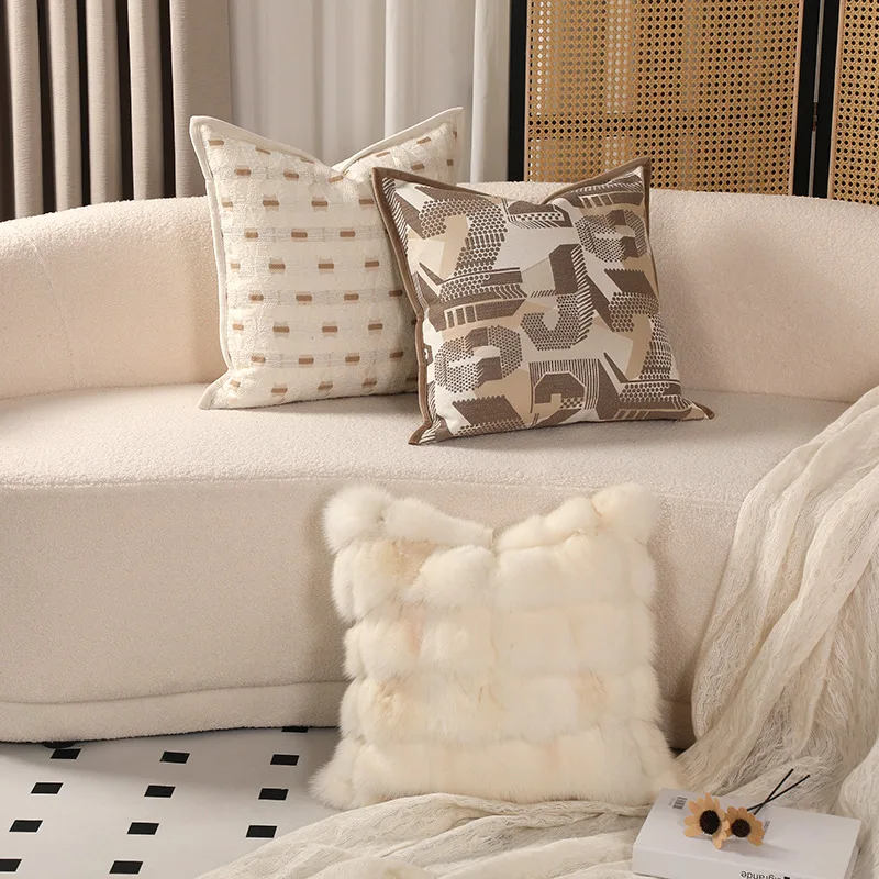 Nordic-style High-grade Fox Fur Cushion Cover Autumn and Winter Soft Plush Bedroom Sofa American-style Art Home Decoration NEW