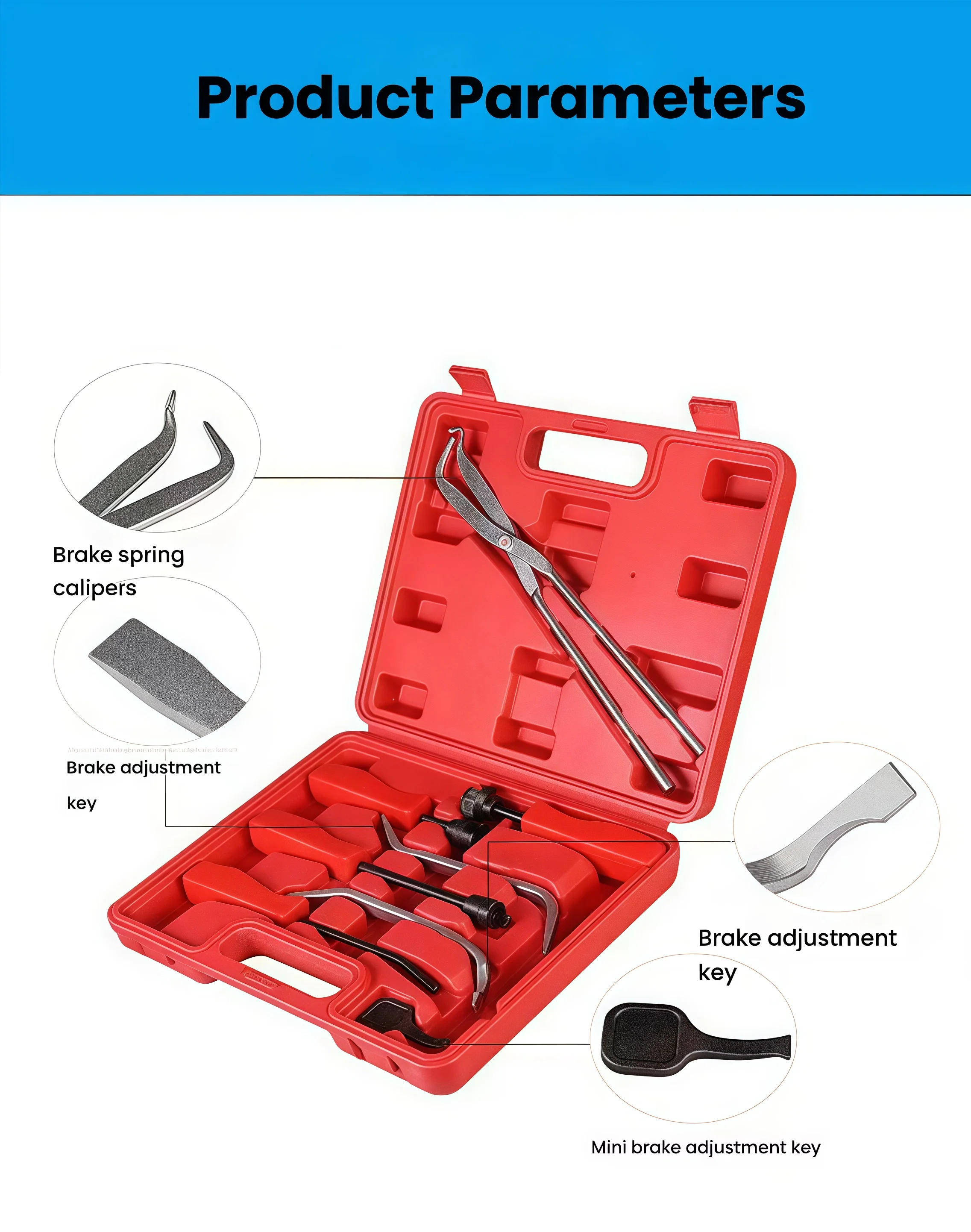 8PCS professional drum brake tool set, including brake spring tools and brake spring calipers