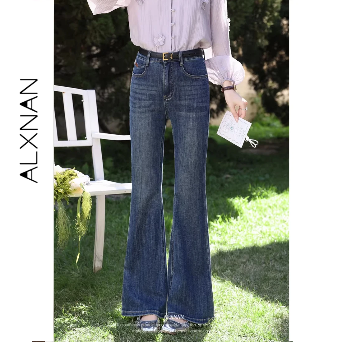 

ALXNAN Blue Jeans Vintage High-waist Cotton Flared Denim Pants Women 2026 New Spring Casual Elegant Petite Jeans Female L57012-6