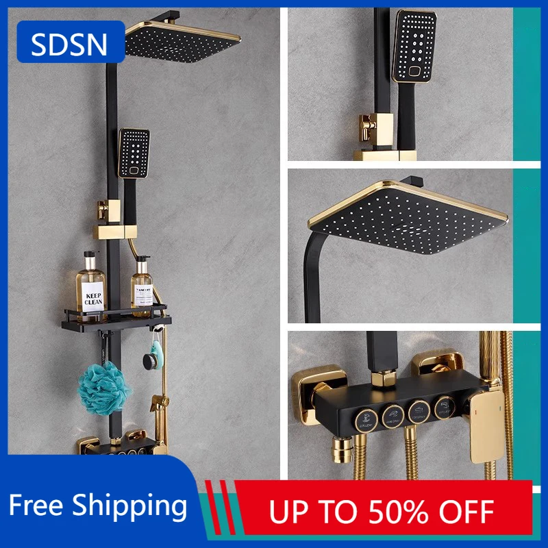 

Hot Cold Bathroom Shower System Quality Brass Bathroom Mixer Faucet 12 Inch Rain Shower Head Thermostatic Bathroom Shower Set