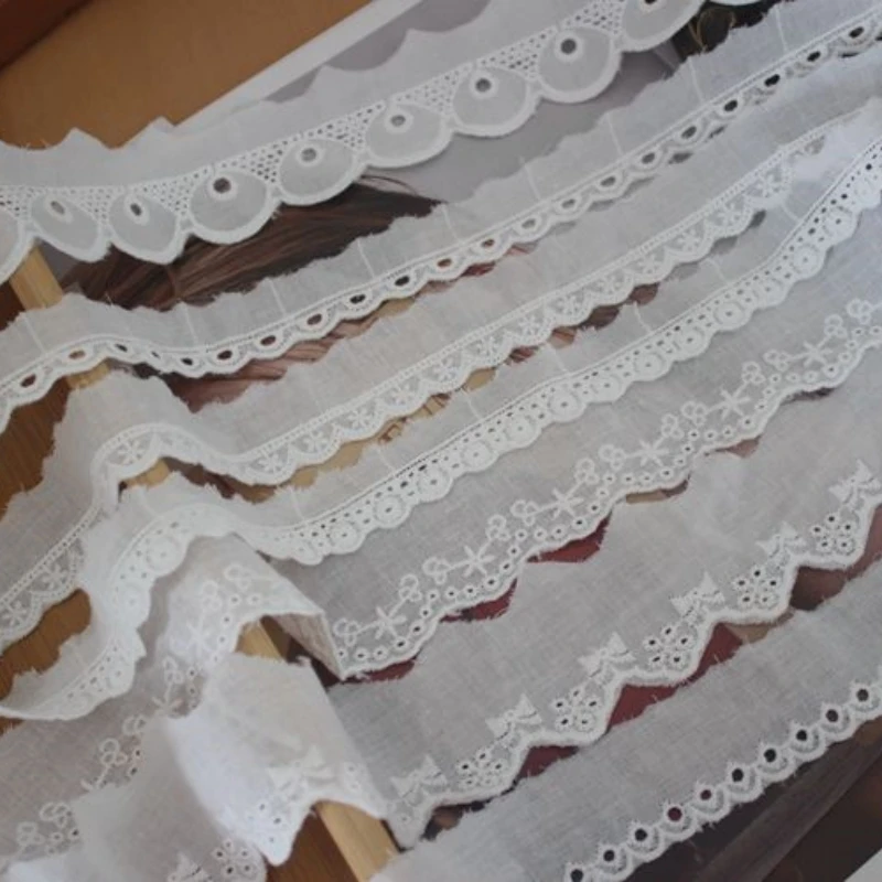 10Yards/Lot Cotton Embroidered Lace Fabric Tablecloth Home Textile Handicrafts Decorate Cotton Lace TrimmingRS4682 RS4676