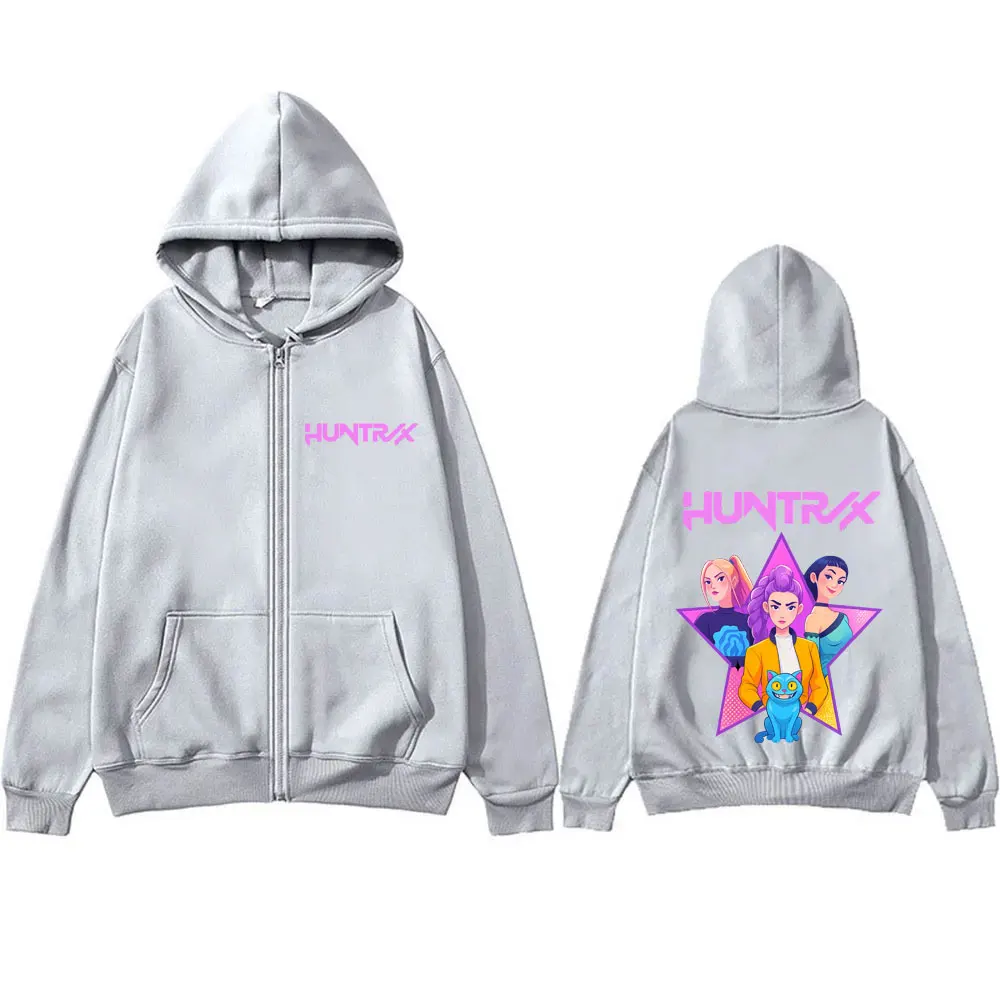 Movie KPop Demon Hunters Zipper Hoodie Kawaii Rumi Mira Zoey Derpy Tiger Graphic Zip Up Jacket Men Women Vintage Casual Hoodies