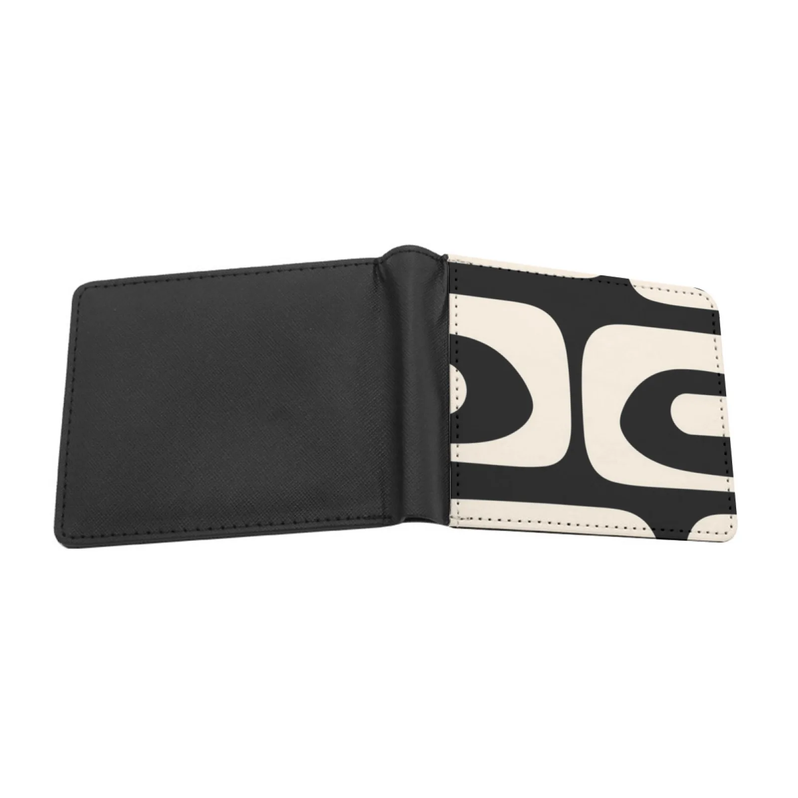 Mid Century Modern Piquet Abstract Pattern Black And Almond Cream Short Men's Wallet Multifunction Purse Male Pu Leather Wallet