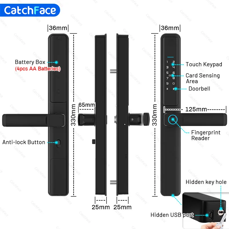 Waterproof Camera Outdoor Fingerprint TUYA WIFI APP RFID Card Code Keyless Smart Electronic Door Lock Aluminum/Glass Sliding