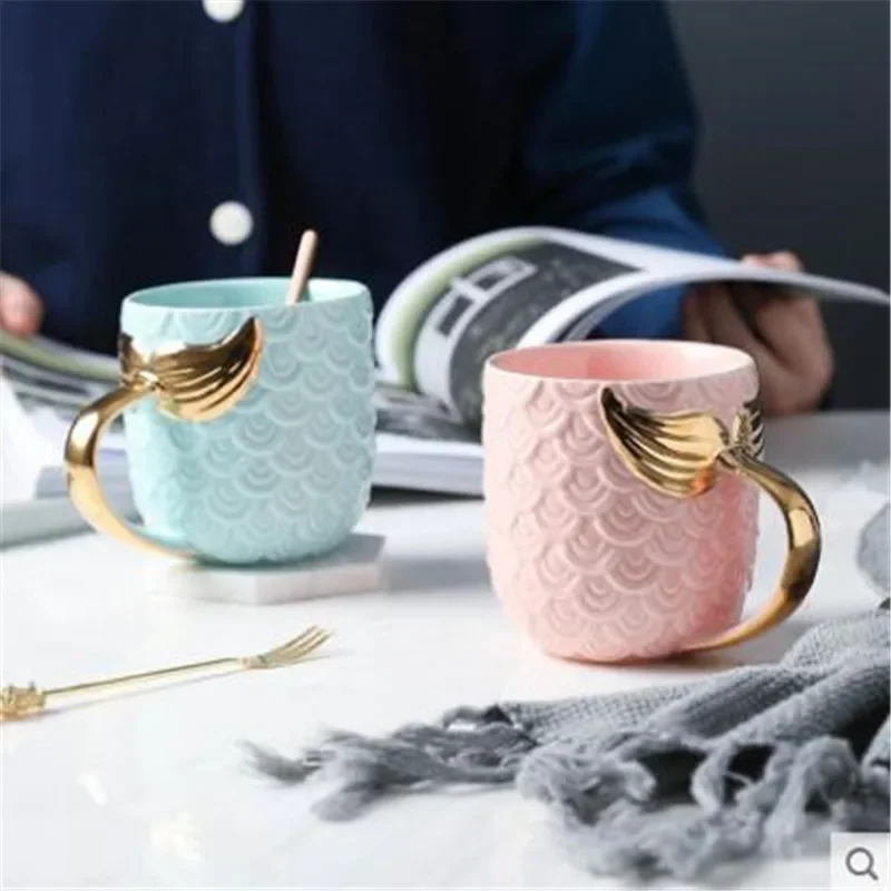 Mermaid Tail Design Ceramic Mug,European Style Breakfast Coffee Cup, Novelty Drinking Vessel,Unique Fish Tail Cup,Whimsical Gift
