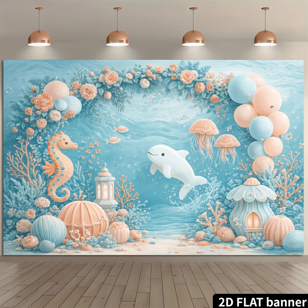 Aesthetic Underwater Mural Tapestry Ocean Decor Seahorse Coral Wall Art Tropical Nursery Room Panel Sea Life Whimsical Artwork