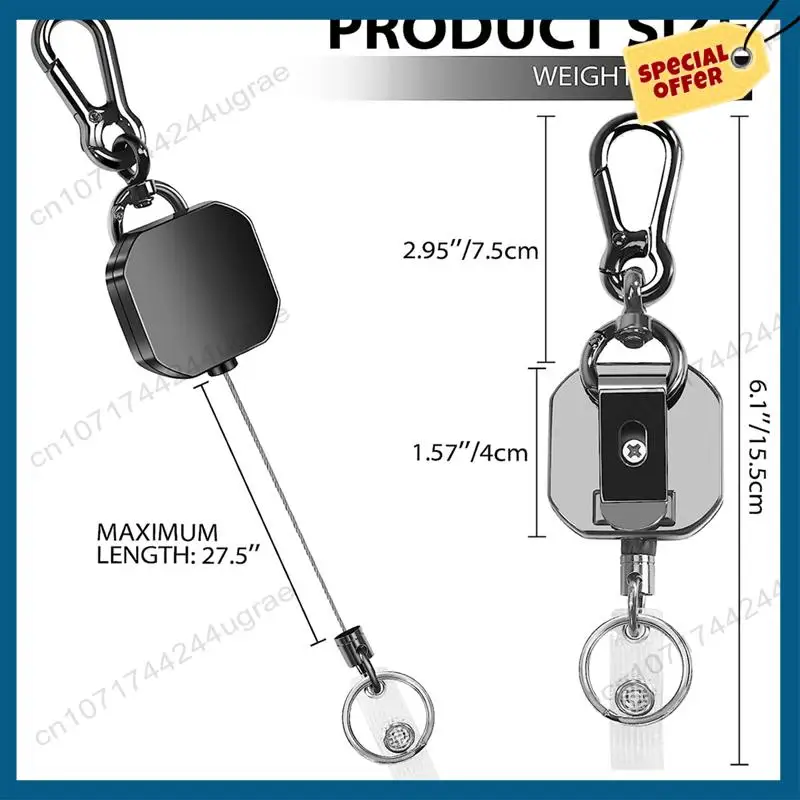 -A15I キーホルダー高耐久金属 ID バッジホルダーキーリールカラビナキーホルダーベルトクリップ付き