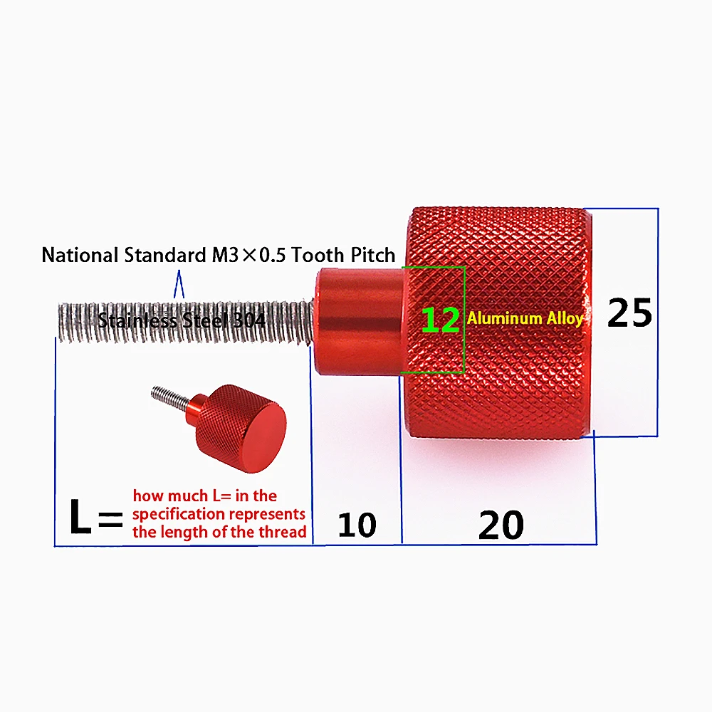 1Pcs M3-M10 Colourful Thumb Screw Aluminum Alloy+Stainless Steel Flat Head Knurled Hand Grip Knob Step Bolts