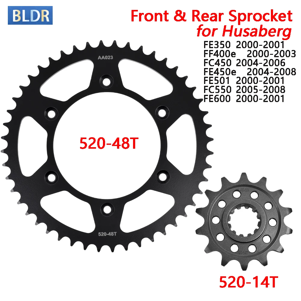 

520 14T 48T Front Rear Sprocket for Husaberg FE350 2000 2001 FF400e FC450 FE450e 2004-2008 FE501 FC550 2005-2008 FE600