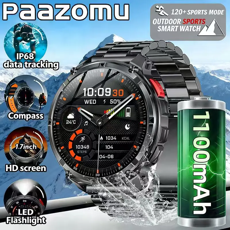 

Новые смарт-часы 2026 года с HD-дисплеем 1,7 дюйма, аккумулятором 1100 мАч и увеличенным временем работы, фитнес-трекер, подарок для мужчин, совместимы с Android и iOS