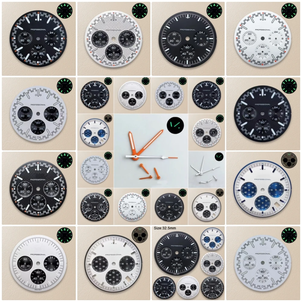 Новый циферблат с логотипом S 32,5 мм, подходит для механизма VK63, высококачественный зеленый светящийся скоростной циферблат, модификация часов, аксессуары