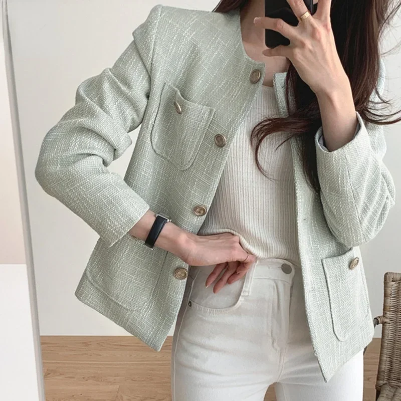 

Elegant Autumn Woolen Jacket Women Office Lady Single Breasted Outwear Short Coat Fashion Streetwear Tweed Jacket Korean Chic