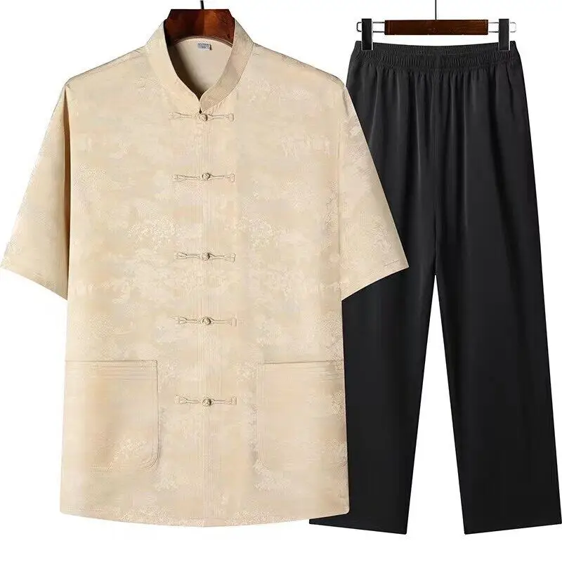 

Shirts + Pants 2025 summer Sportswear Men's Casual Sets Male Fashion Chinese style men shirts and trousers full size M-4XL