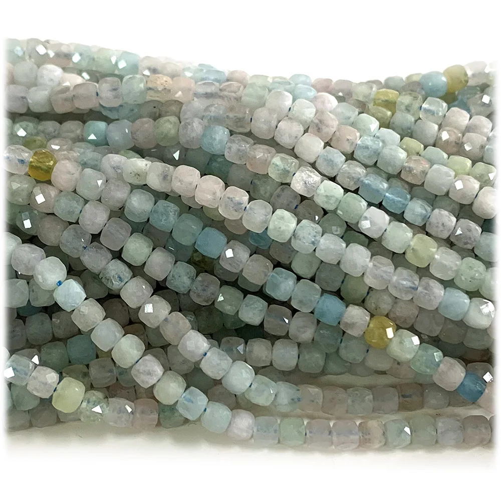 

Veemake Natural Aquamarine Morganite Cube Irregular Faceted Beads For Jewelry Making 08274