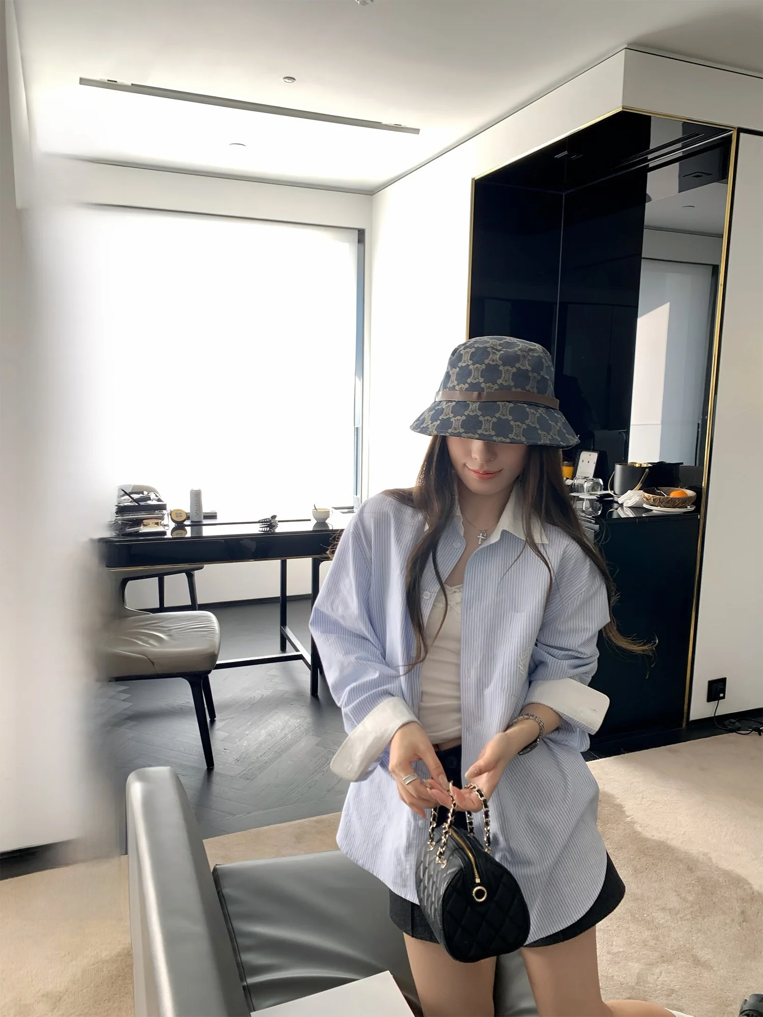 

Spring Dr Blue Embroidered Loose Long Sve Women's irt Striped Casual Sle Comfortable Fit Faion Design Top