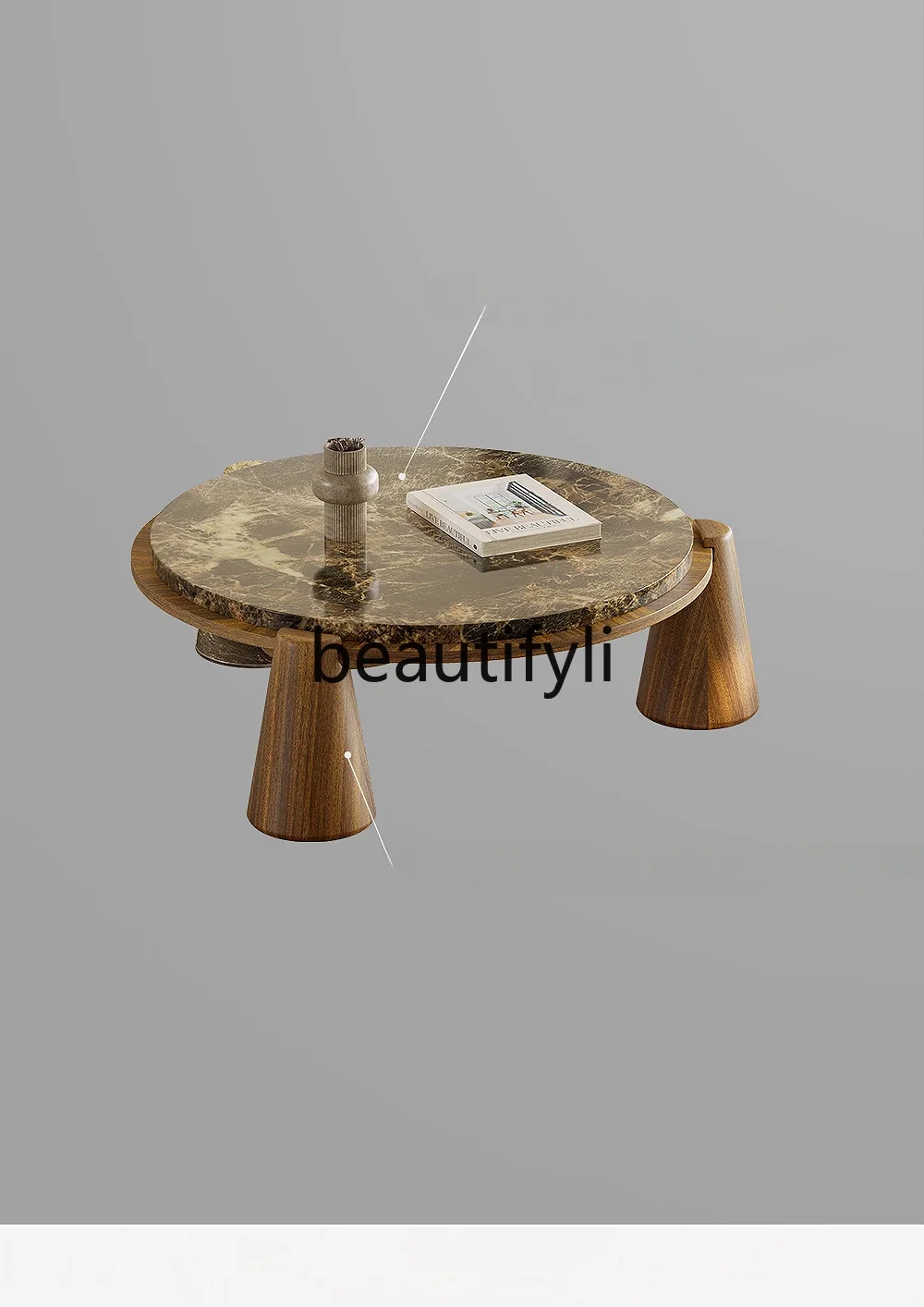 

Round coffee table marble living room household small apartment medieval high-end designer walnut