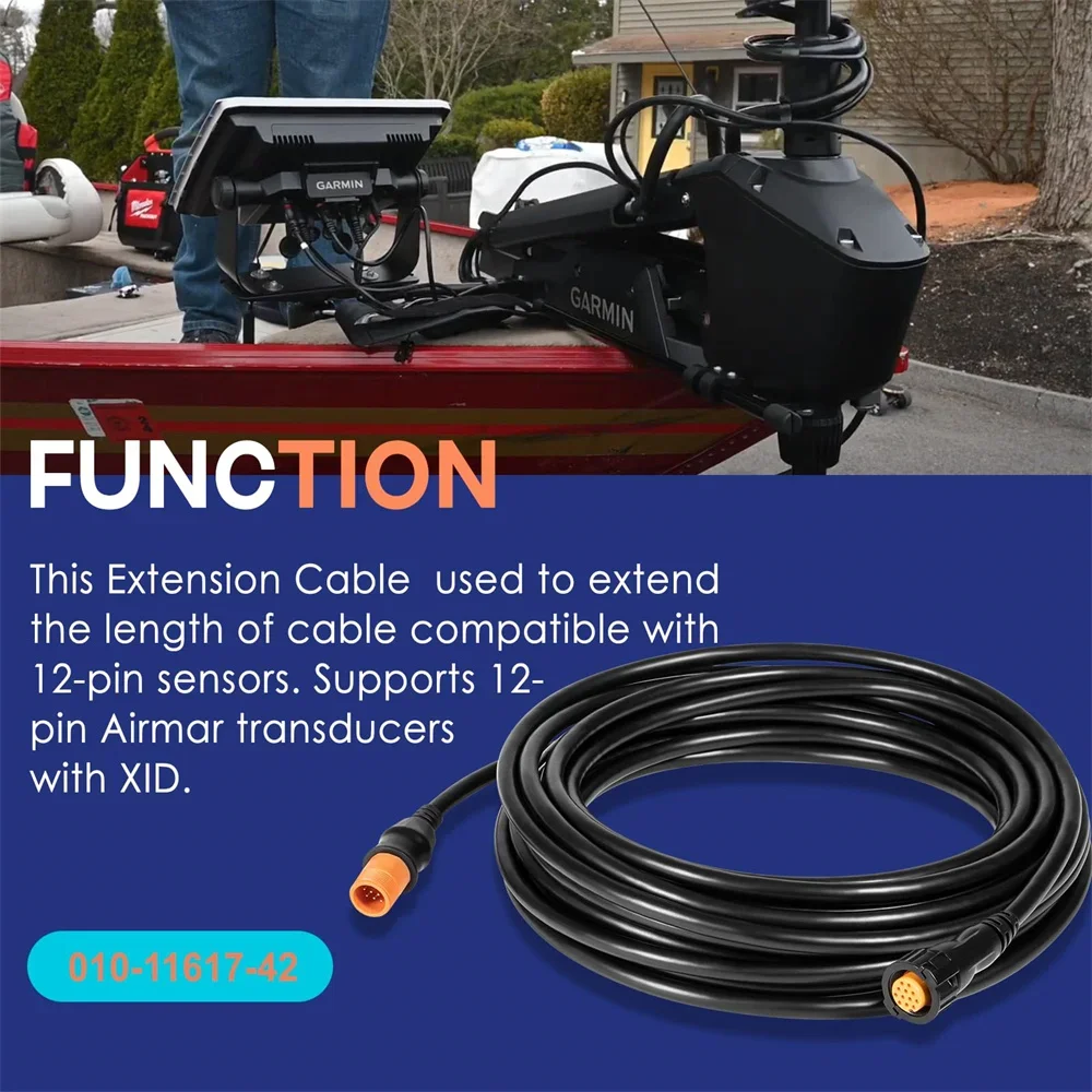 010-11617-42 Extension Cable for 12-pin Airmar Transducer with XID 30 Ft/9m for Garmin Devices GPS Navigation Boat Part Fishing