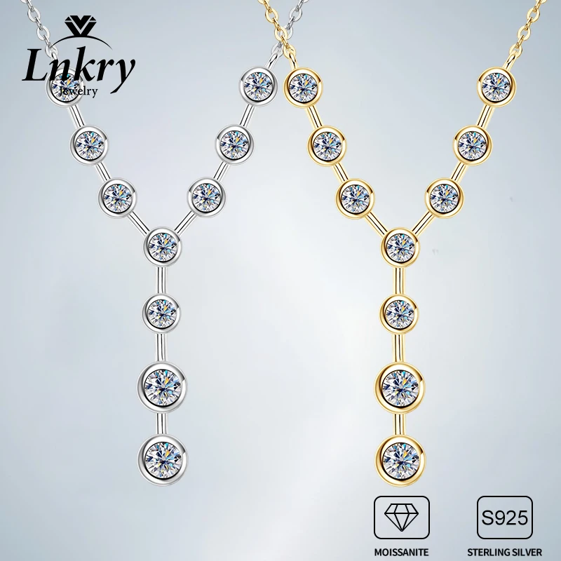

Lnkry Certified 4mm&3mm Moissanite Necklace 925 Sterling Silver Y-shaped Pendant Necklaces For Women 2025 Trend Jewelry Gift