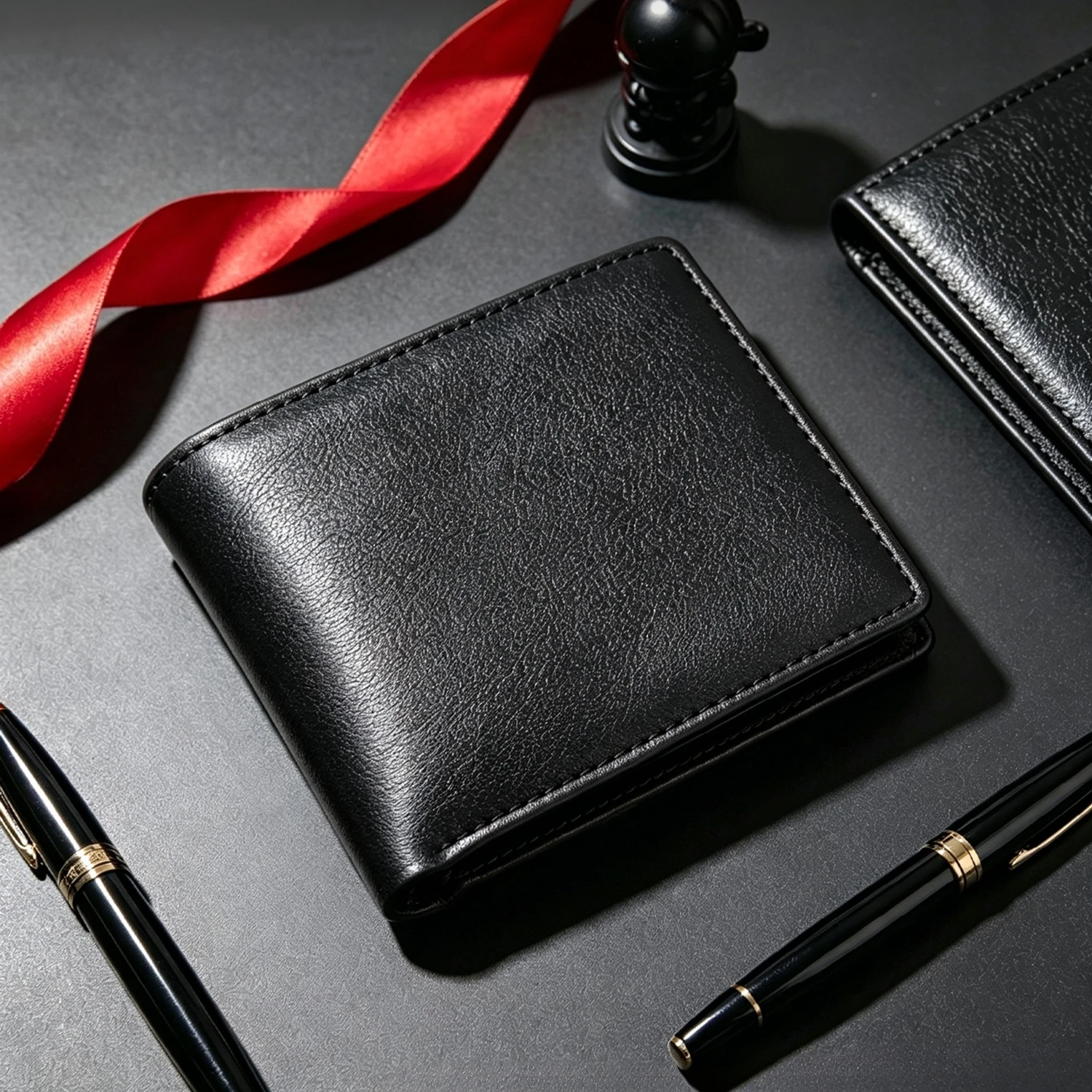 Men's Genuine Leather Slim Bifold Wallet, Lightweight Short Wallet with 3 Card Slots, ID Window and 2 Cash Compartments