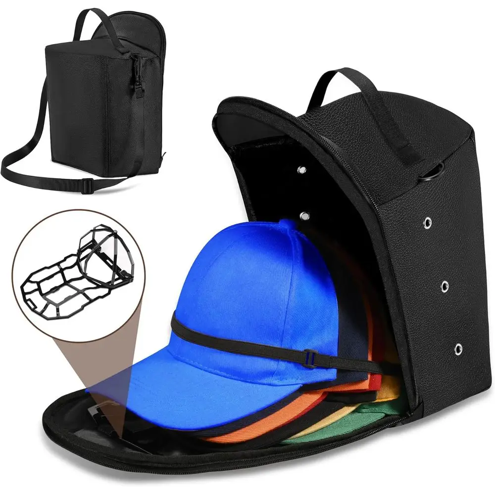 

Кожаный держатель бейсбольной кепки — сумка для хранения с регулируемым ремешком для 12-х кепок, для путешествий и домашнего использования, черный