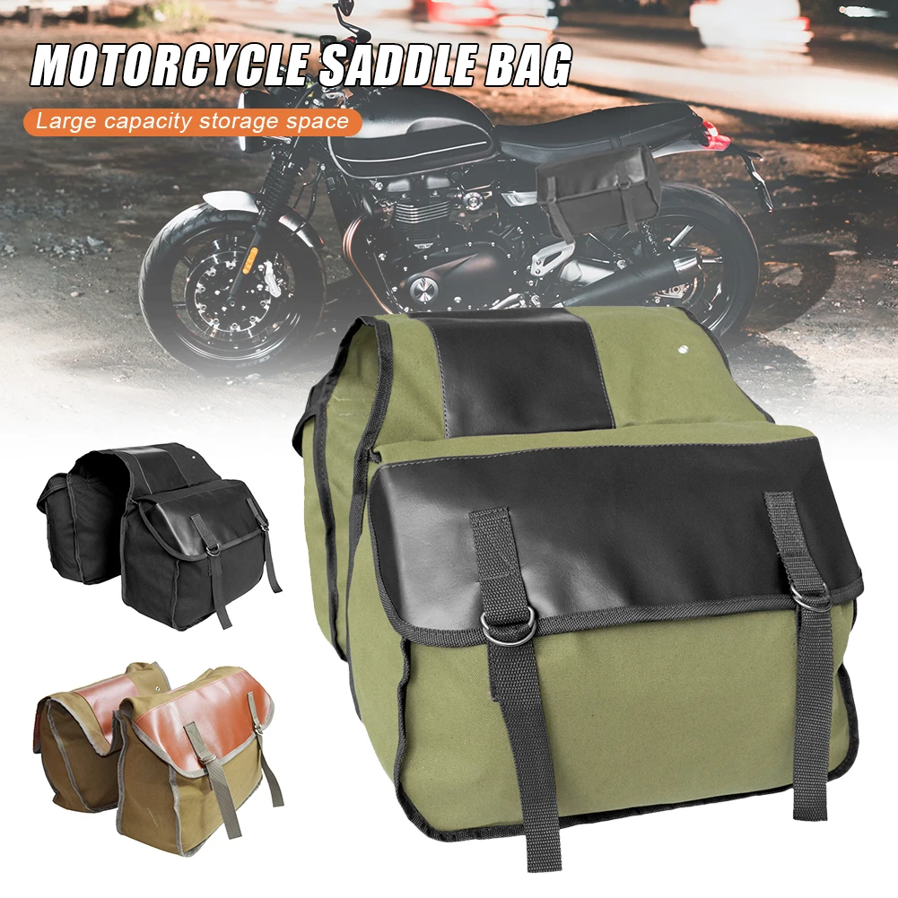 

Motorbike Touring Saddle Bag Motorcycle Black Canvas Waterproof Panniers Box