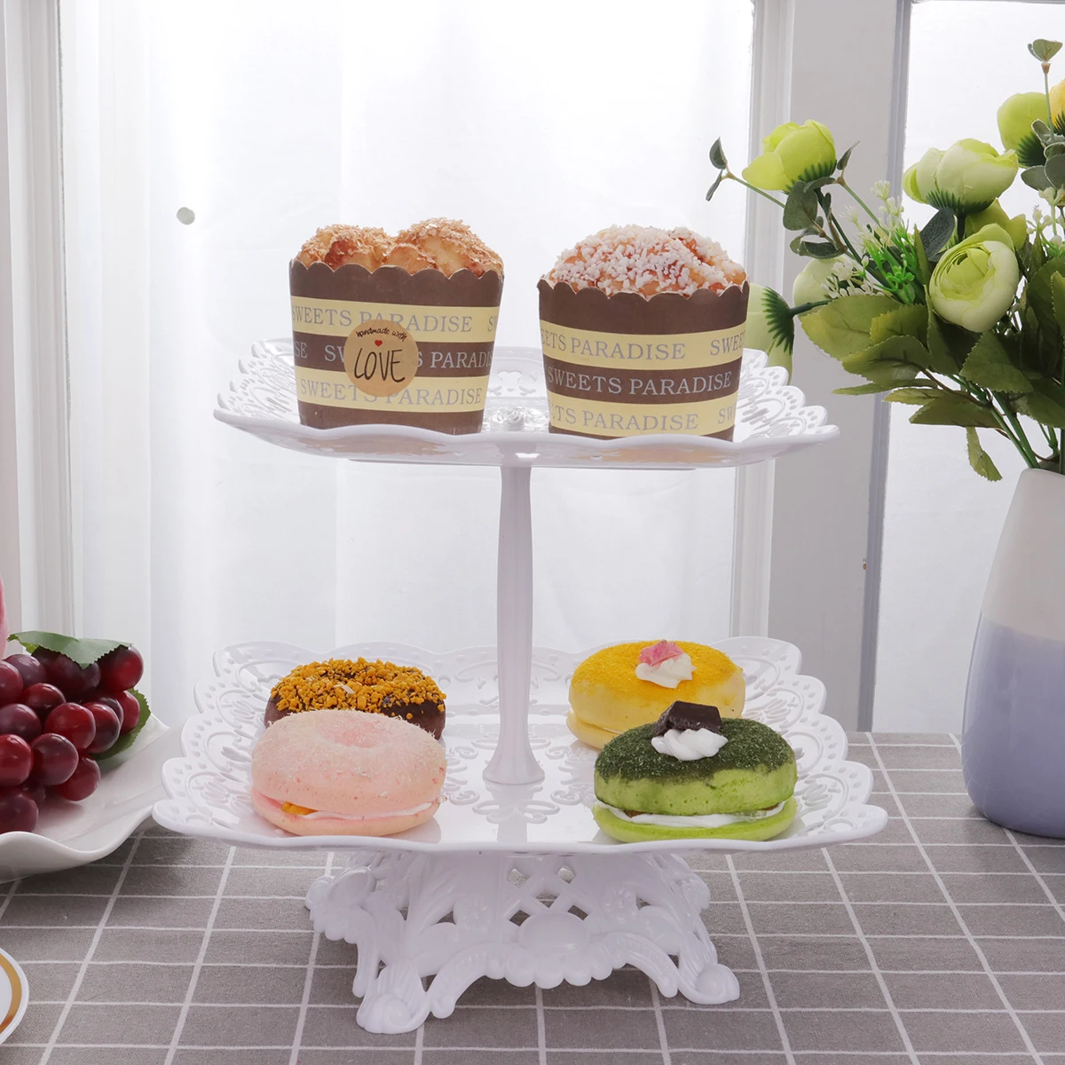 

Square Double Layer Cake Stand For Wedding Party Dessert Display Cupcake Fruit Plate Rack Desserts Tray Table Centerpiece
