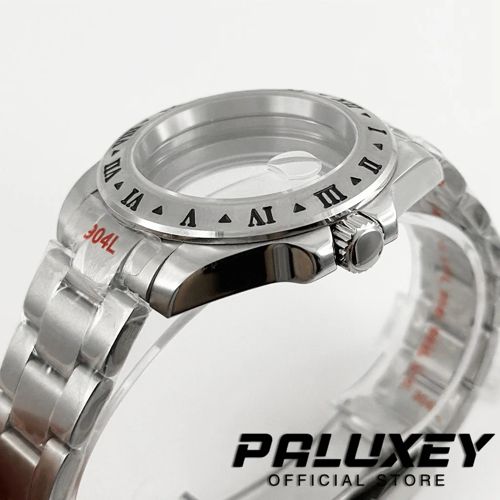 NH35 40mm Sapphire Glass Explorer Roman Number GMT Brushed Oyster Bracelet Watch Case for NH34 NH35 NH36 NH38 ETA2824 Movement