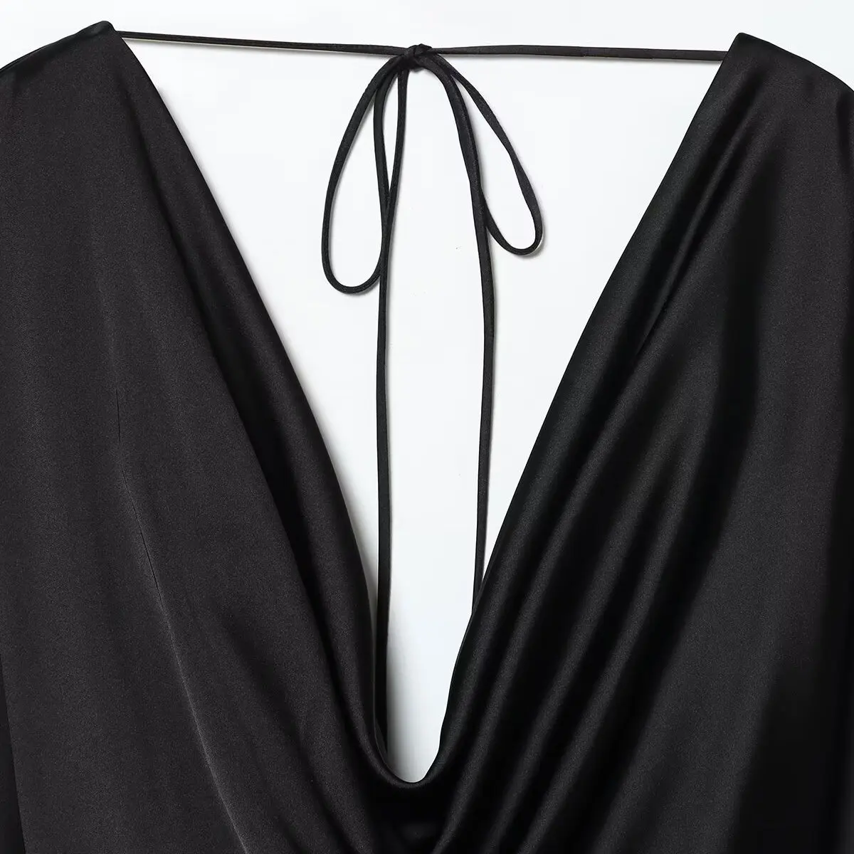 Ele seda satén sensación drapeado Collar Dr otoño nuevo Sle mujer Faion diseño tubo recto largo Sve Casual Dr