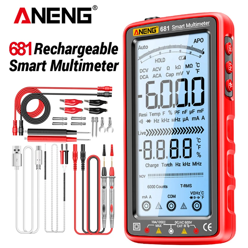 ANENG 681 Rechargable Digital Professional Multimeter Non-contact Voltage Tester AC/DC Voltage Meter LCD Screen Current Tester