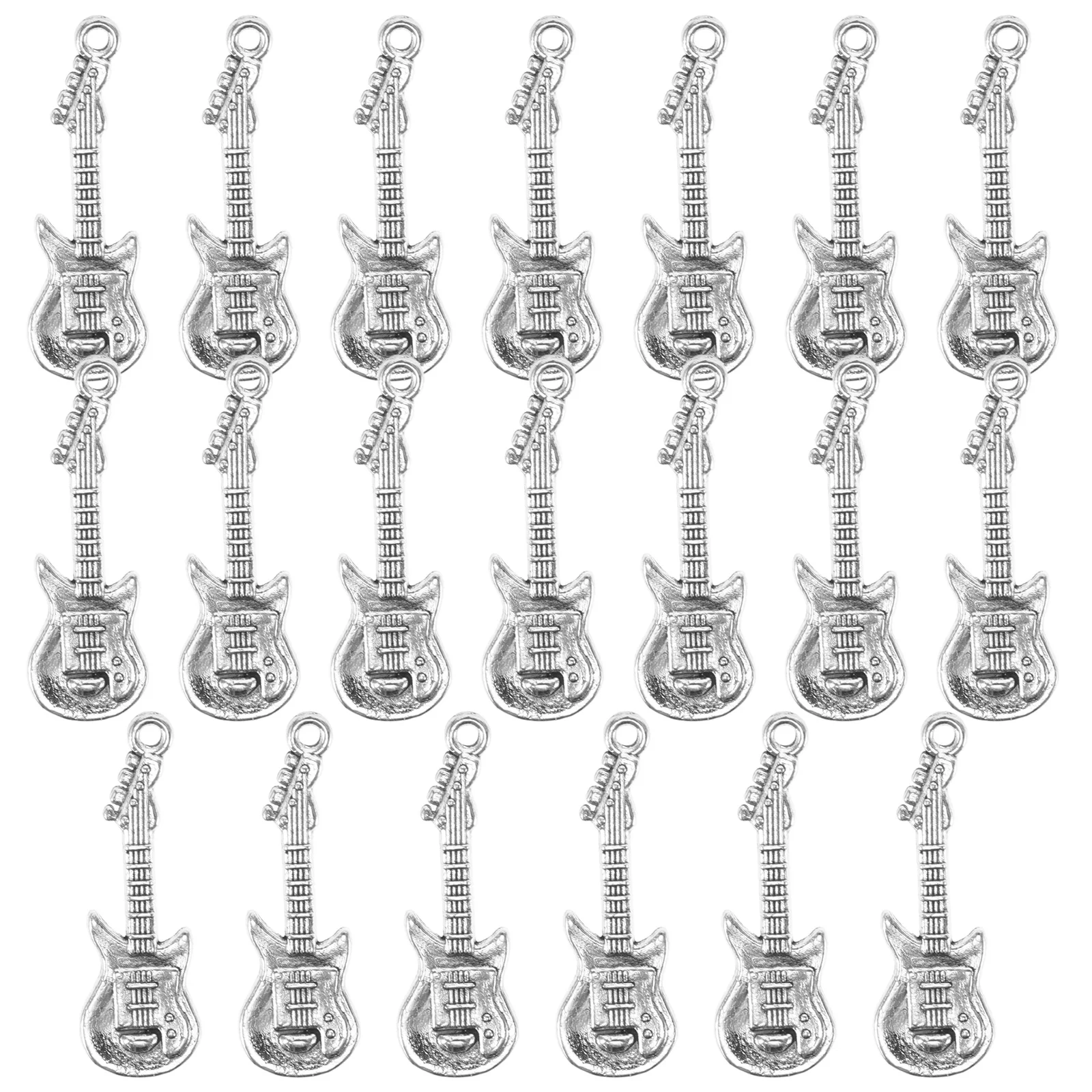 

20pcs Guitar Necklace Pendant Alloy Charm DIY Jewelry Making Supplies Silver Color Musical Instrument Accessories