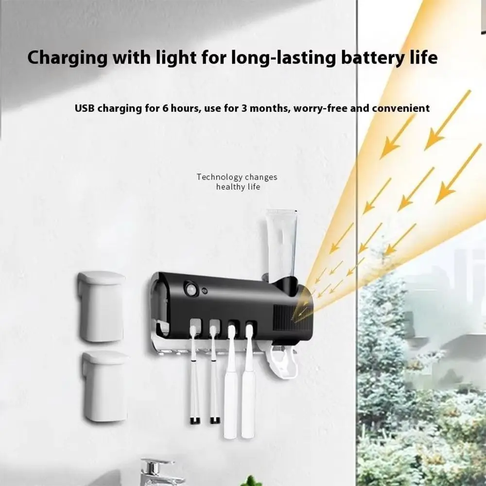 usb充電式自動歯磨き粉ディスペンサー壁掛け赤外線殺菌スマート歯ブラシホルダー穴あけ不要設置