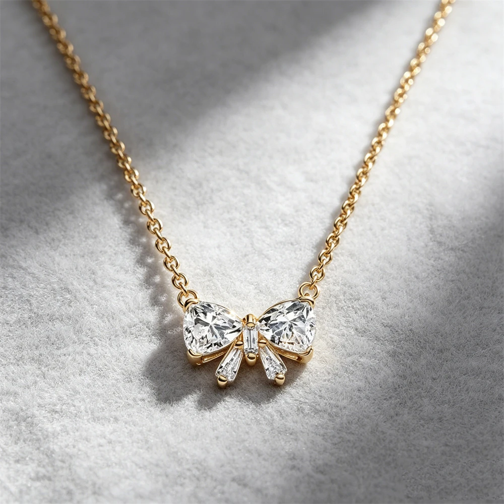 925 Silver Sparkling Bow Infinite Heart-Shaped Arrow Shaped Snowflake Pendant Necklace, Women's Fashionable Daily Jewelry Gift
