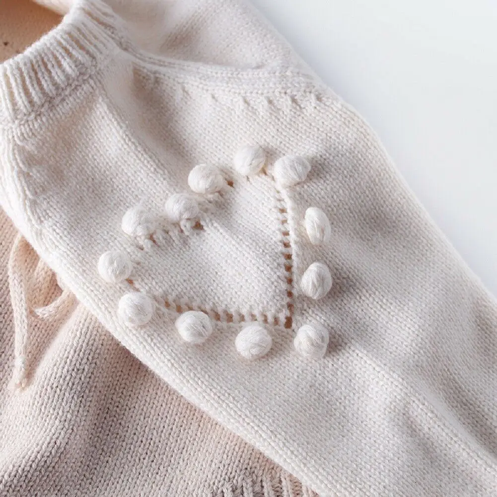 2022 Baby Spring Autumn Clothing Newborn Infant Baby Girls Boy Knitted Bodysuits Heart Sweater Jumpsuits Warm Elastic Band Tops