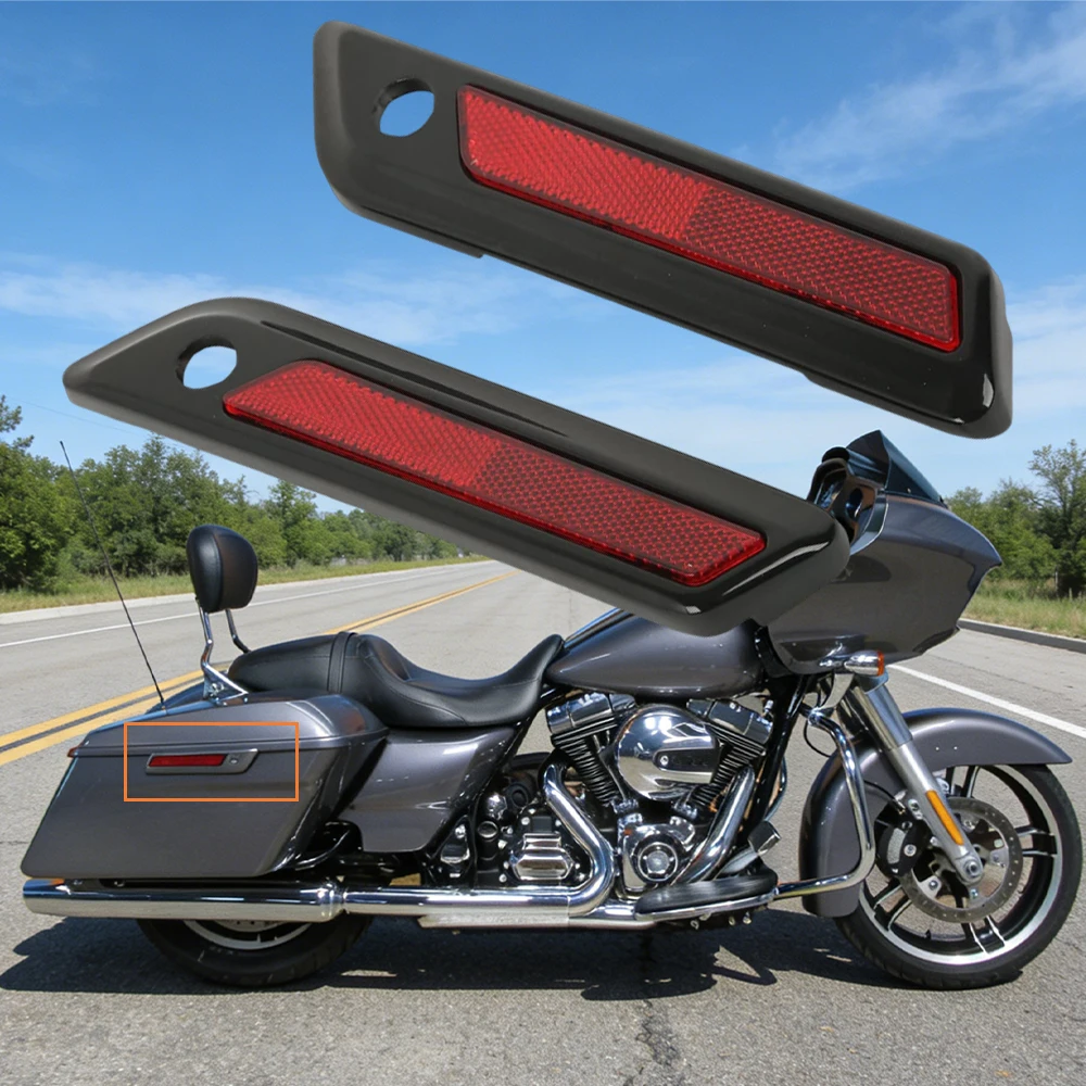 1 Pair Saddlebag Latch Guard Cover with Smoke/Red Reflectors For Harley Touring Road King Street Glide 2014-2023