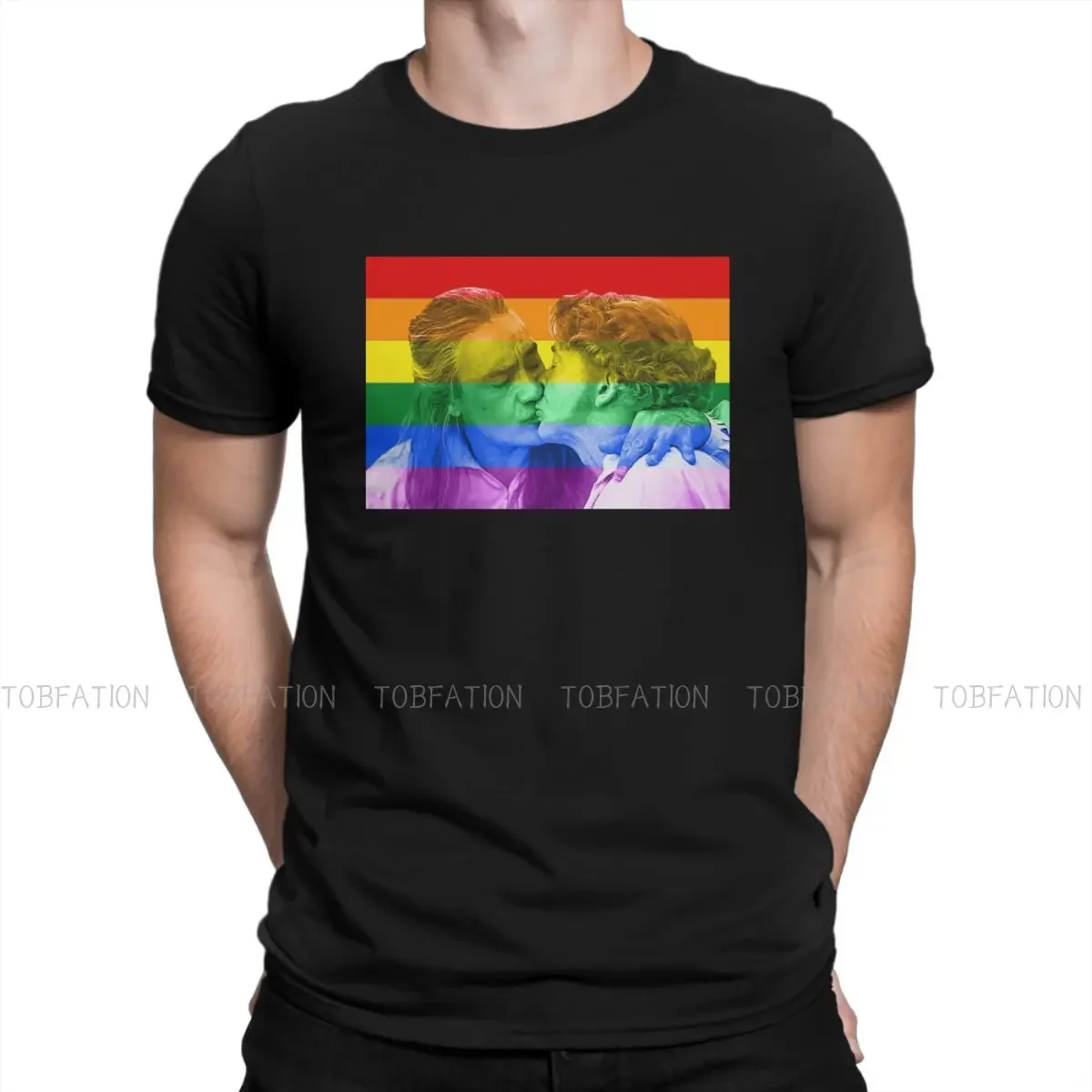 Our Flag Means Death Rhys Darby TShirt for Men Stede Bonnet and Blackbeard Kiss Rainbow Pride Flag Soft Casual Tee T Shirt