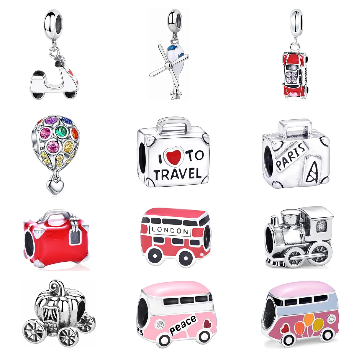

PANQDIY925 sterling silver charms bracelet and necklace pendant travel themed suitable for women to wear accessories