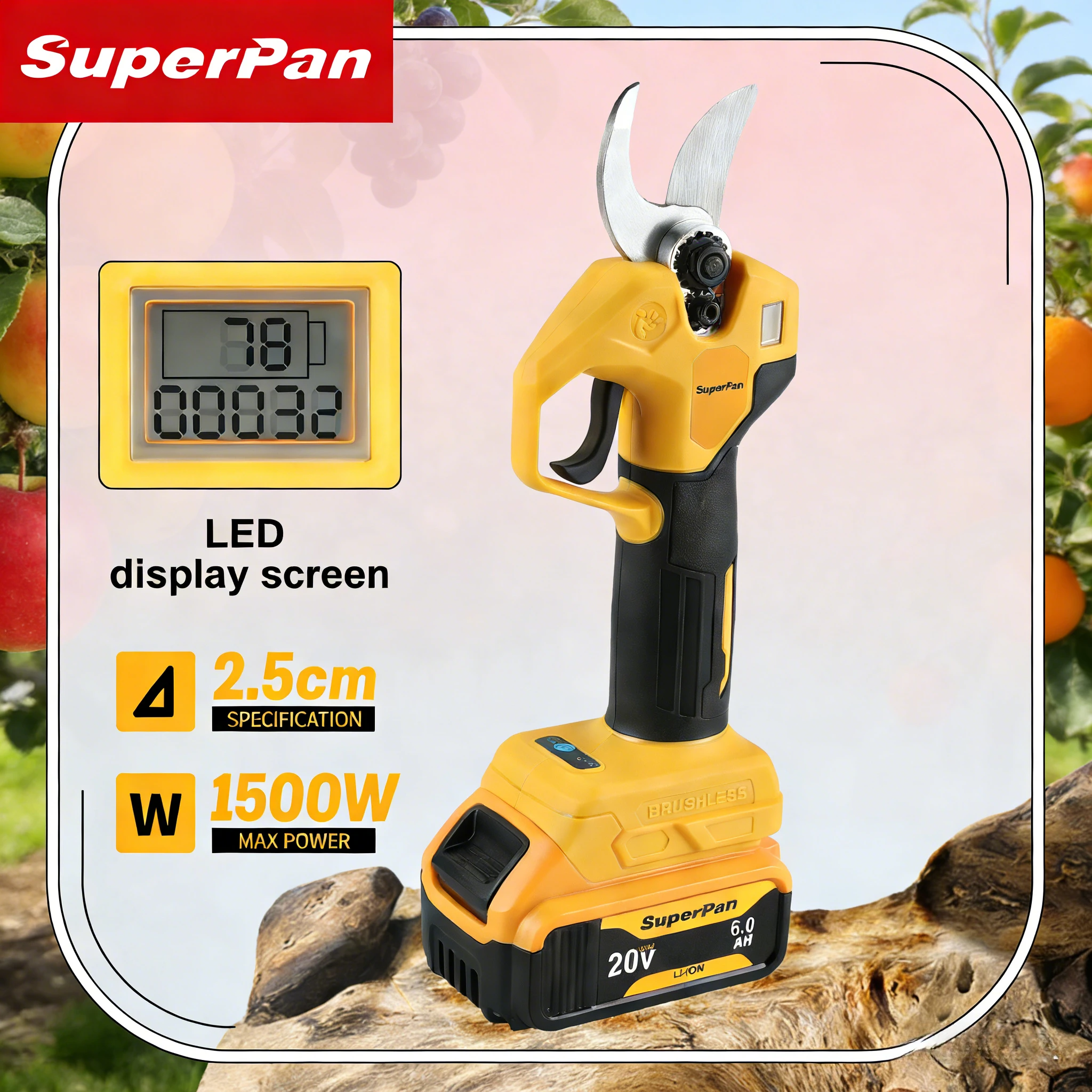 

SuperPan Electric Pruning Scissors 4-Speed Adjustment, Anti-Slip Handle for Orchard Flower Pruning for dewalt 20V battery pin