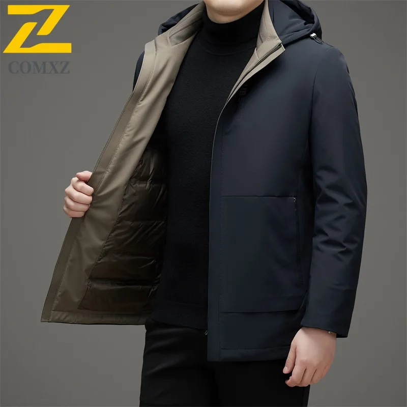 COMXZ Mens Puffer Coat Classic Hooded Commuting Office Warm Windproof Parka Daily Wear Style Cold Protection Autumn Winter Coat