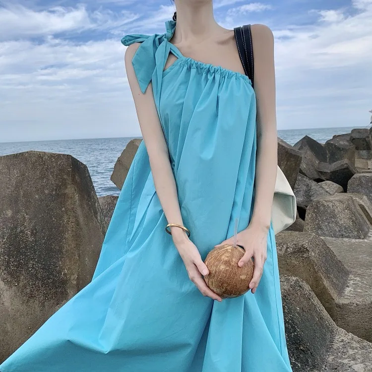 Summer Befree Beach Long Vintage Bow Casual Ruffles Elegant Maxi Strap Camis Silky Dress Vestidos Sexy Women