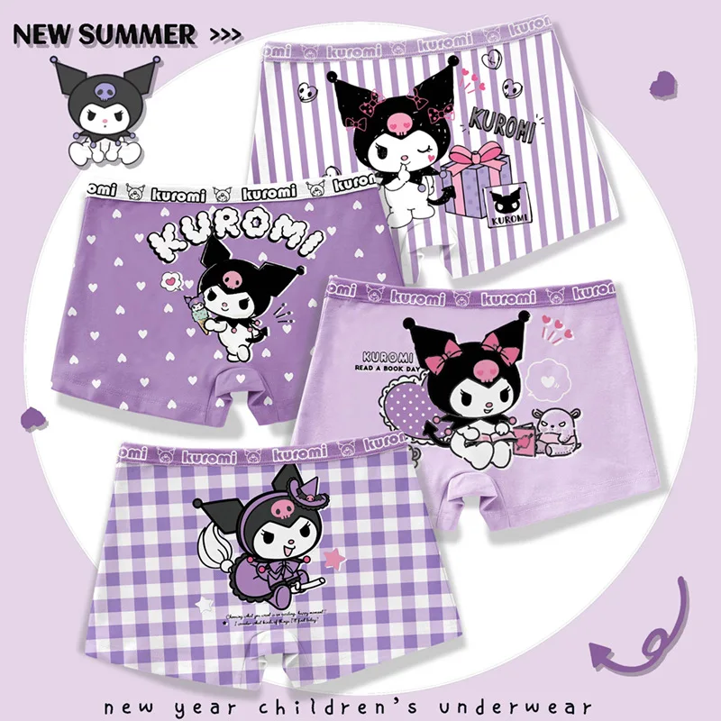 

4Pcs/lot Cartoon Children's Underpant Breathable Brie Anime Sanrio Kuromi Cinnamoroll Boys Girls Underwear Cotton Boxer Shorts