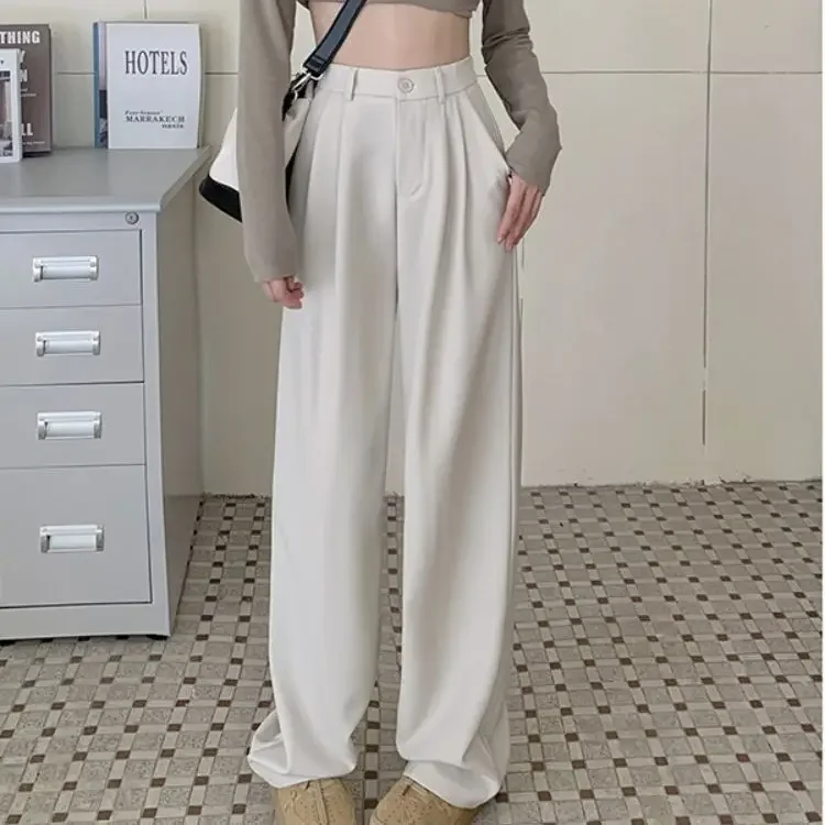 Casual Elastic Waist Bell Bottoms Women's Spring 2023 New High-Waisted Draped Straight-Leg Suit Pants Slimming Trousers