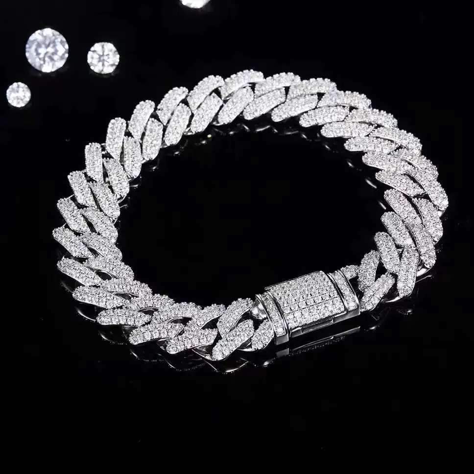 

Factory Direct Sales 6-14mm Hip Hop Moissanite Diamond Cuban Bracelet 925 Silver 18K Gold Plated Fashionable Bracelet for Men