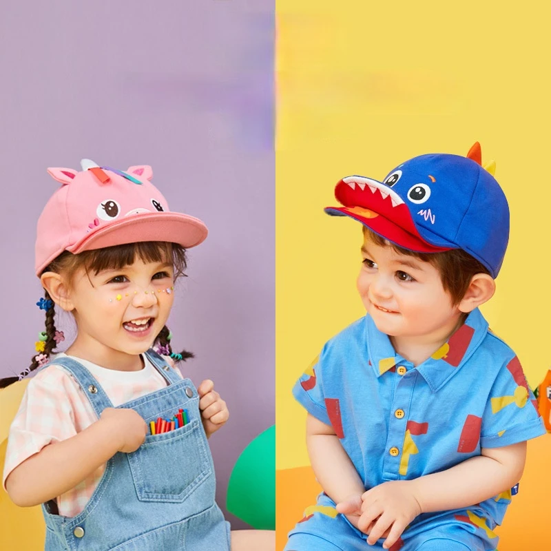 

1-8Y Baby cartoon Baseball Cap New Double Brim Children's Peaked Cap for Boys and Girls Flip-brimmed Hat Baby Sun Hat sunscreen