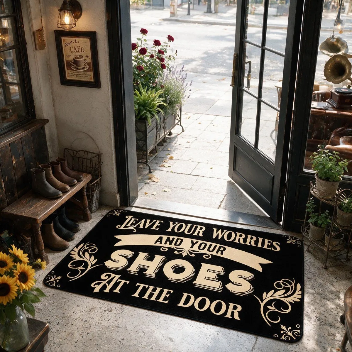 Diatom Mud Floor Mat for Doorway, Absorbent and Durable Entryway Rug, Thickened Design, Non-Slip Rubber Backing, Print
