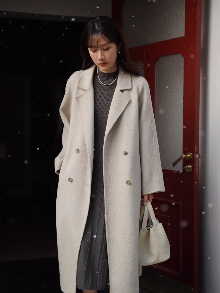 

Elegant Women's Double-Sided Wool Coat - Winter Long Overcoat for Petite Ladies, High Quality, Slim Fit, Warm & Winter-Ready
