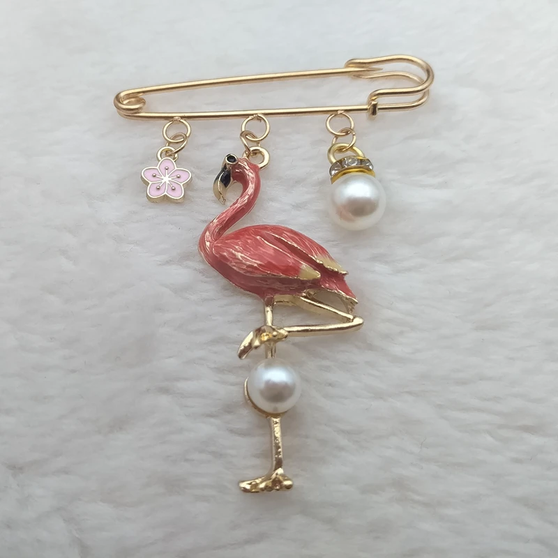 New design metal flamingo red blue enamel bird brooch women's men's animal brooch pin banquet brooch gift scarf buckle