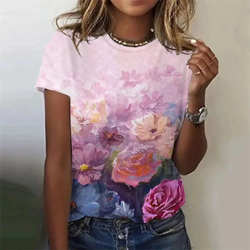 Nieuwe Harajuku 3d Print Kleurrijke Bloemenshirt Bloemen Grafische T-Shirts Mode T-Shirts Meisje Grappige Kleding Vrouwen Korte Shirts