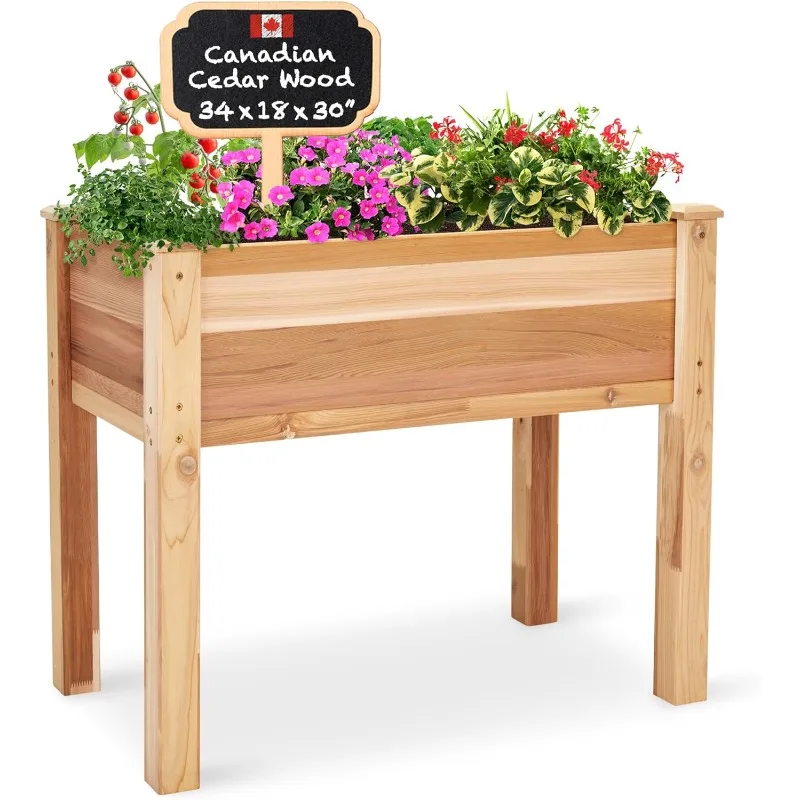 

Garden Bed | Elevated Wood Planter for Growing Fresh Herbs, Vegetables, Flowers, Succulents