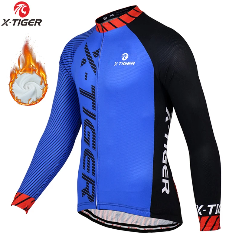 X-Tiger Warm Pro Winter Thermal Fleece Cycling Jersey Uniform Ropa Ciclismo Mtb Long Sleeve Men Bike Wear Clothing Maillot