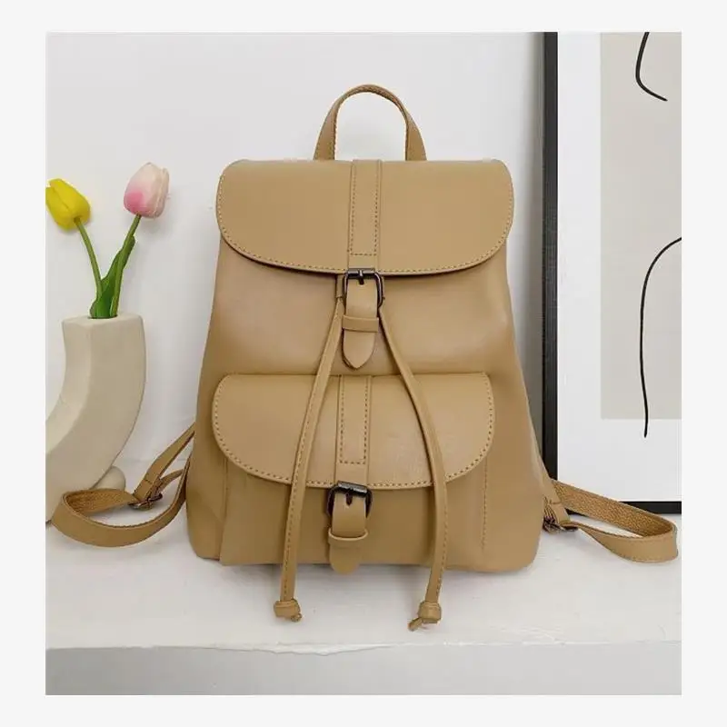 Mochila de Doble Asa para Mujer, Impermeable, de Cuero PU, Estilo Británico, Informal, de Color Puro, con Cierre de Cordón